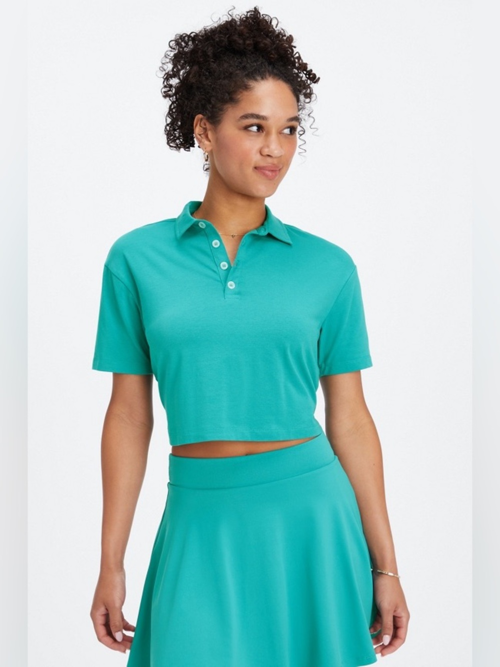 Fabletics Teal Tennis Set Cropped Polo Flounce Skort Women’s M in dark teal